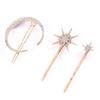 Retro Geometric Diamond Hairpin Set: Moon, Sun, Star Hairpins & Full Diamond Side Clip