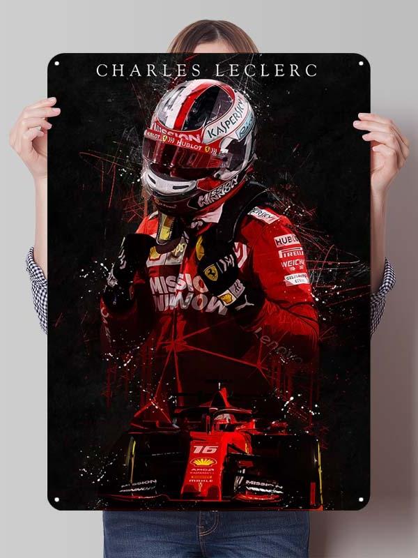 Charles Leclerc Rennfahrer Poster F1 Rennsport Metallschilder Wandkunst Wandbild Benutzerdefinierte Blechschilder für Wandkunst Dekoration Vintage Metallschild
