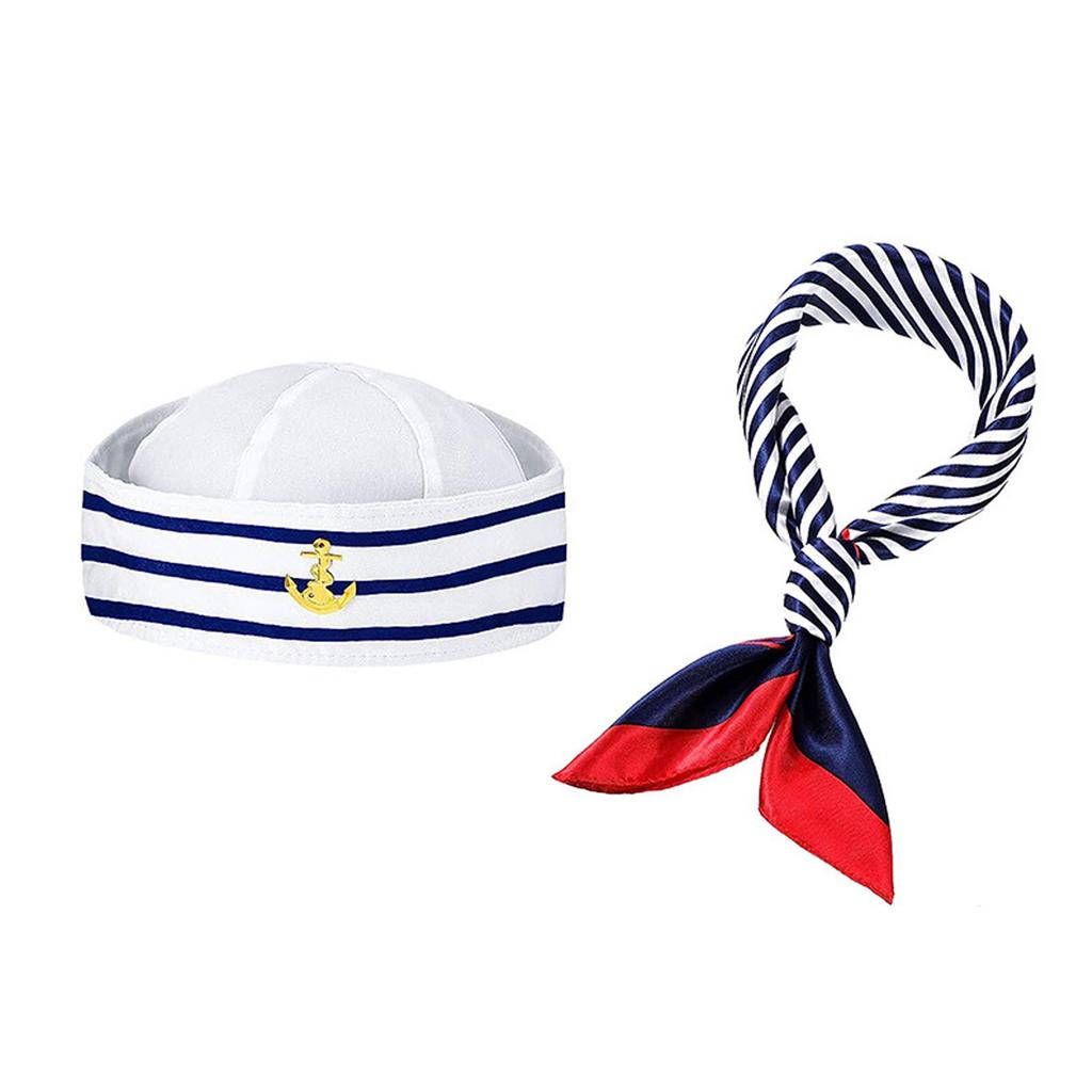 Fashion Navy Sailor Hat with Neckerchief Set Delicate Girls Woman Hat Uniform Roll Up Brim Hat Ladies for Carnivals
