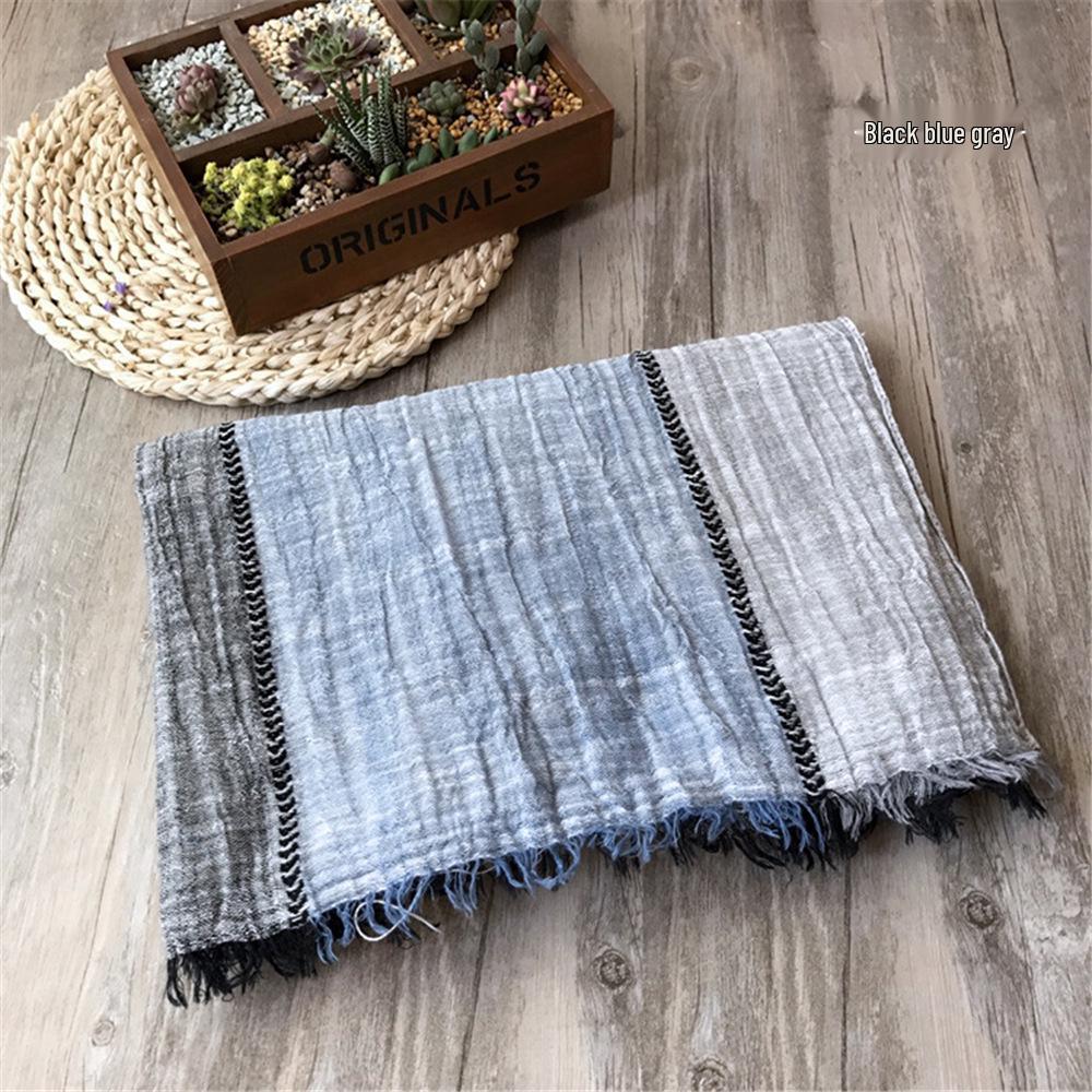 Korean Style Cotton & Linen Patchwork Scarf for Women - Solid Color, Tassel Shawl, Elegant & Easy-to-Match Neck Warmer for Early Autumn