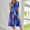 Women's Casual Sundress Summer Boho Beach Dress Floral Blouses For Women O Neck Loose Dresses