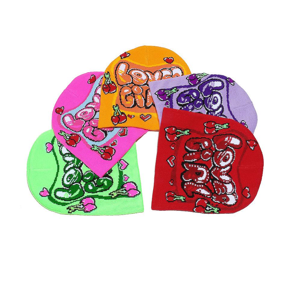 2025 Autumn and Winter New Wool Hat Trendy Fashion Letters Cherry Love Warm Ear Hat Knitted Hat Women