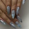 24Pcs Medium French Almond Press On Nails 3D Ocean Shark Shell Pearl Design Fake Nail Tips