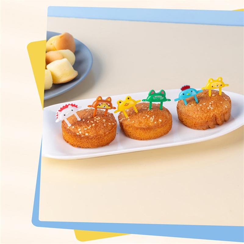 6Pcs Cartoon Animal Fruit Fork Cute Dessert Food Fork Chick Fox Frog Bento Fork