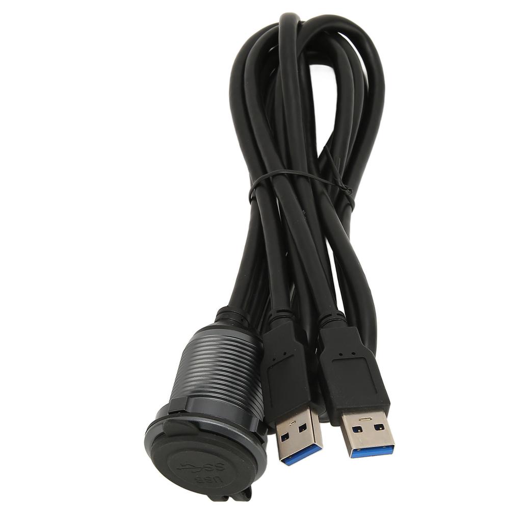 2 Ports Dual USB 3.0 Male to USB 3.0 Female Car Mount Flush Cable 3.3ft Plug and Play Waterproof