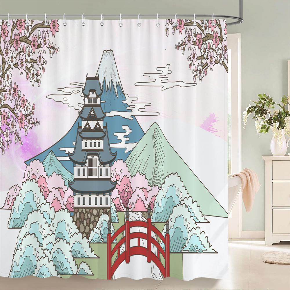 Waterproof Polyester Fabric Shower Curtains Japanese-Style Printing Bathroom Curtains For Home Decoration Curtain