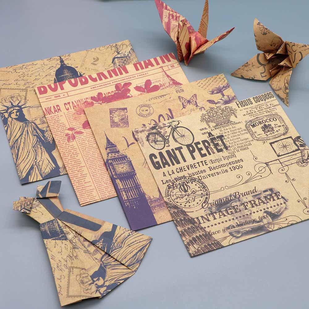 Square Origami Craft Paper - Retro Style Prints for DIY Projects