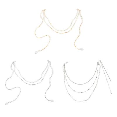 Clip On Waist Chain Accessory with Layered Pearls Look Draped Chains, Decorative Outfit Accent for Party and Festival Wear