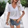 Summer Women's Sexy Solid Color Sequin V-neck Short Sleeved Loose Fitting Women's T-shirt