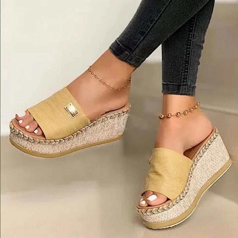Summer Wedges Slippers Platform High Heels Women Slipper Ladies Outside Shoes Basic Clog Wedge Slipper Flip Flop Sandals