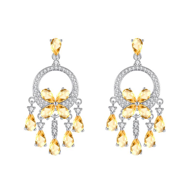 S925 Silver Colorful Crystal Tassel Earrings French Palace Style Drop Earrings