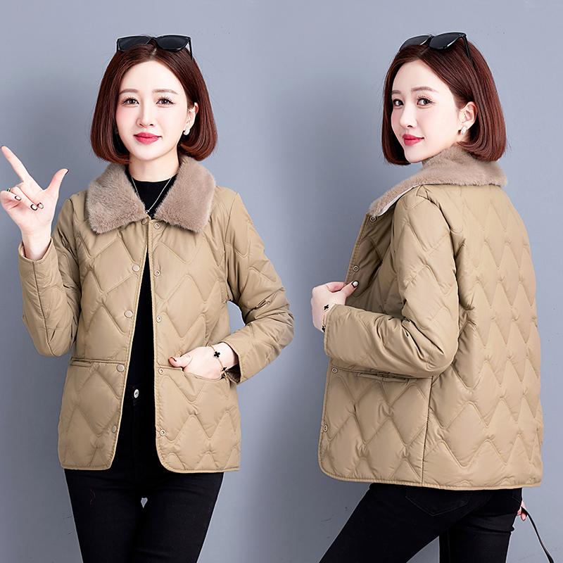 Warm Women's Cotton Padded, Thickened with Fur Collar, Short Cotton Jacket, Standing Collar Cotton Jacket, Winter Warm Cotton Jacket