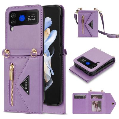 Crossbody Wallet Phone Case for Samsung Galaxy Z Flip 6 5 4 3 Flip6 Flip5 Flip4 Flip3 5G Strap Leather Cover  Card Slot Holder