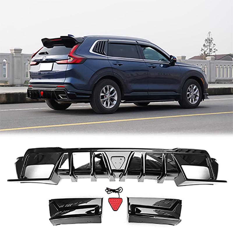 For Honda CR-V CRV Hybrid 2023-2025 Rear Bumper Diffuser with LED Light, Rear Lip Spoiler Skid Guard Underbody Styling Trim