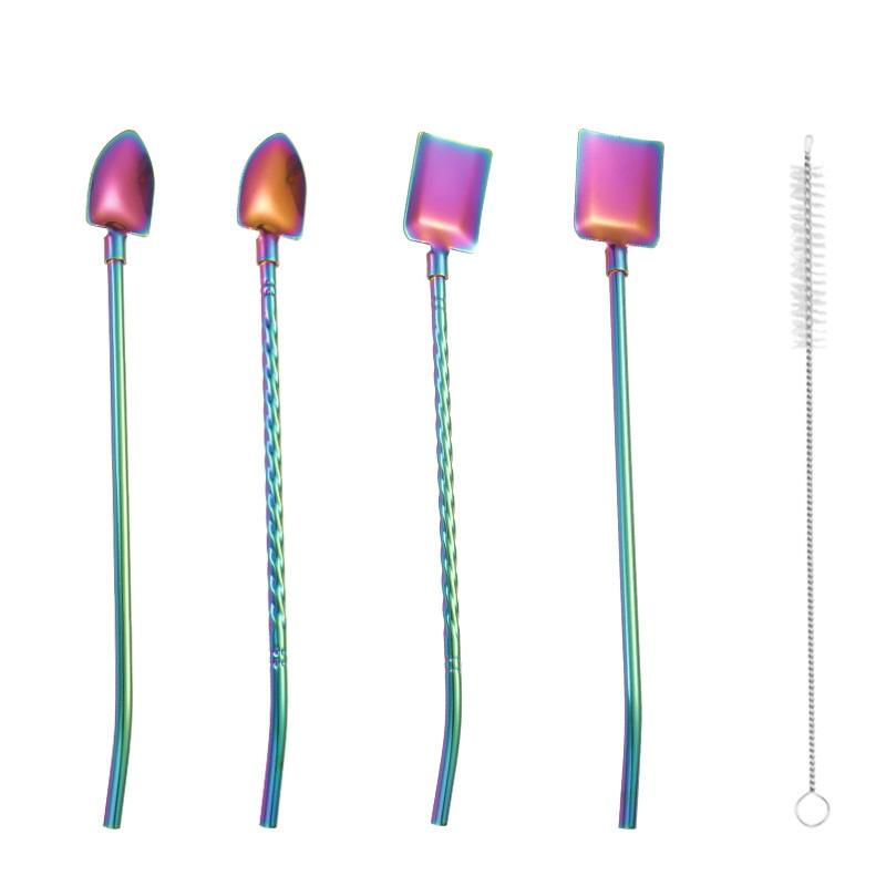 Creative 304 Stainless Steel Watermelon Scraper Spoon Spiced Straw for Beverages And Coffee Stirring Kitchen Utensil
