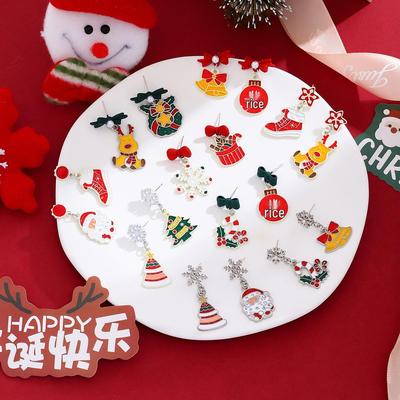 Cross-Border Festive Santa Claus & Reindeer Asymmetrical Earrings
