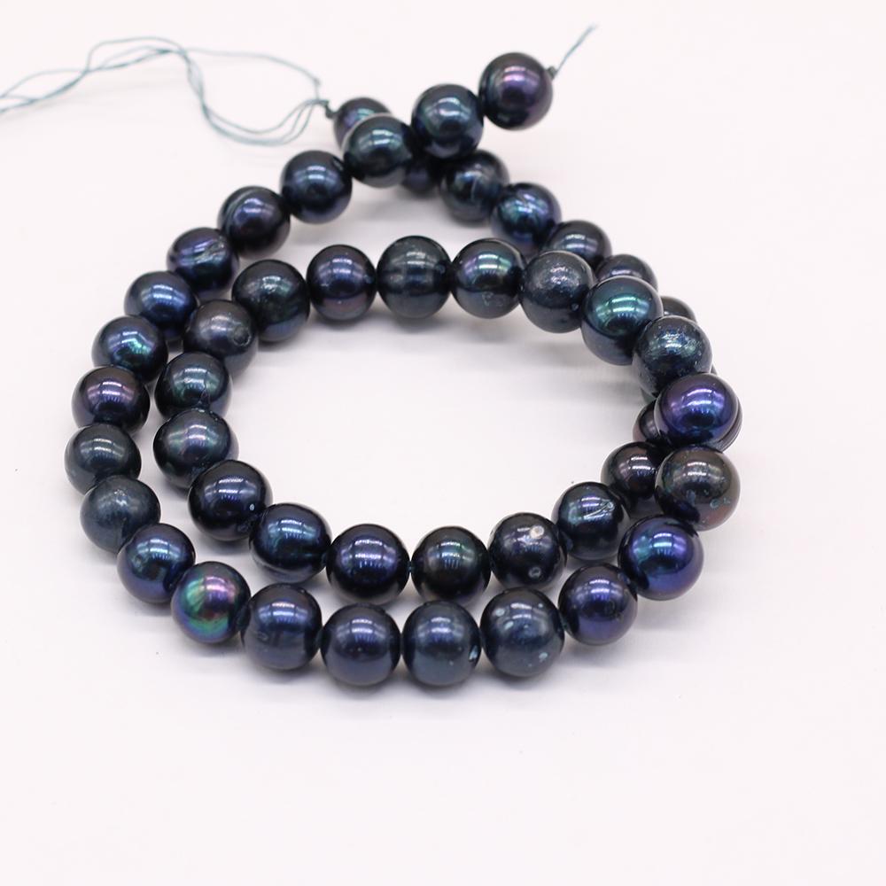 1String, Black Near Round Pearl 8-9mm, Fashion Women Natural Freshwater Pearl Beads for Jewelry Making DIY Crafts, Luxury Bulk Gifts 36cm