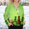 Women's Stylish St. Patrick Print Long Sleeve  Fleece Cardigan Button Jacket
