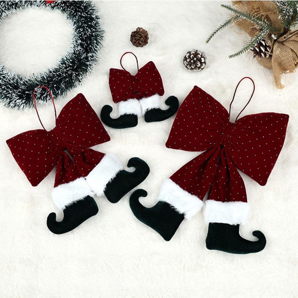 Rhinestone Velvet Bowknot Decoration Wine Red Bowknot Hanging Ornament Xmas Decor