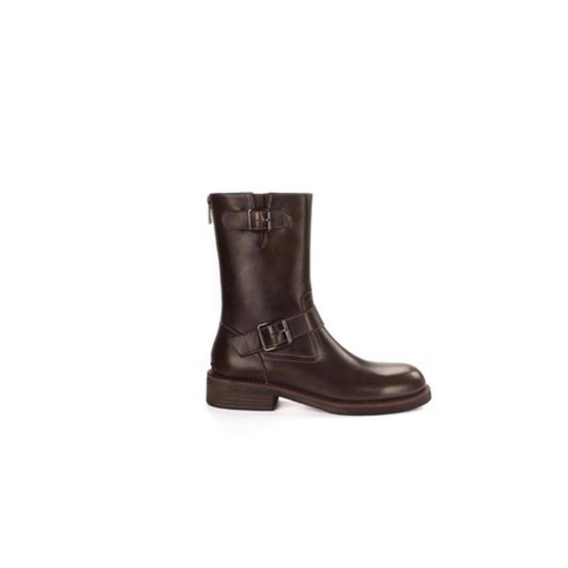 Grape mother autumn and winter fashionable buckle design Martin boots round head small thick heel heightened legs straight short boots women