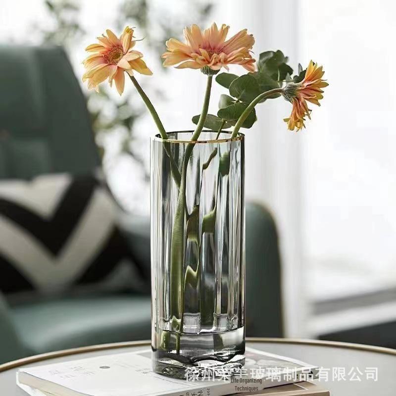 Nordic Clear Glass Vase - Elegant Straight Design for Water-Raised Bamboo or Lilies.