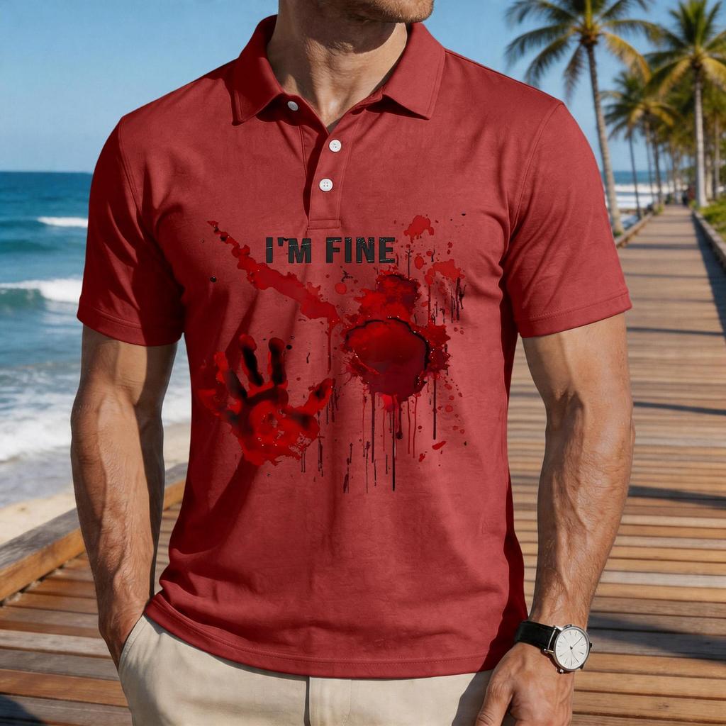 Men's Casual Short Sleeve Polo Shirt with Graphic Print Loose Fit Lightweight Comfortable Summer Top for Everyday Wear