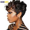 Czarna damska krótka peruka elfka z grzywką, styl warstwowy, kręcona syntetyczna krótka peruka włosy, damska krótka kręcona peruka