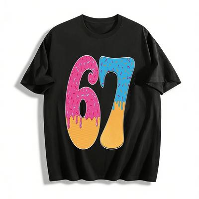 Fun Frosted Cone Number 67 Graphic Casual Top Pure Cotton T-shirt