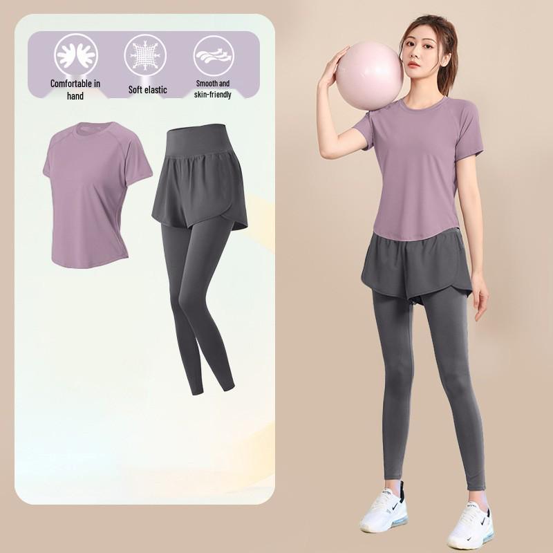 Conjunto Deportivo Transpirable de Secado Rápido para Mujer: Camiseta de Manga Corta y Pantalones Cortos para Correr para Pilates Yoga