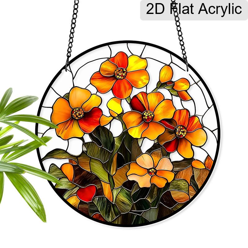 

Acrylic Orange Yellow Wildflower Bouquet Suncatcher Stained Glass Effect Window Hanging Ornament Floral Themed Gift for Home 20cm/7.87Inches