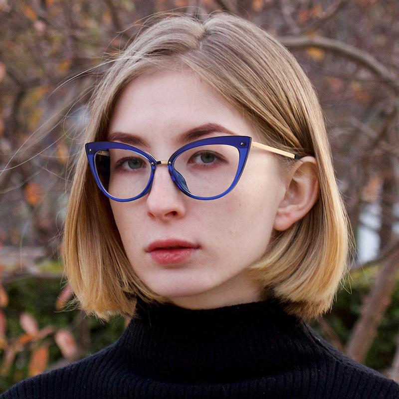 Fashion Cat Eye Anti Blue Light Glasses Frame Men Women Spring Leg Optical Computer Goggles Eyeglasses Flat Lens Trend Eyewear