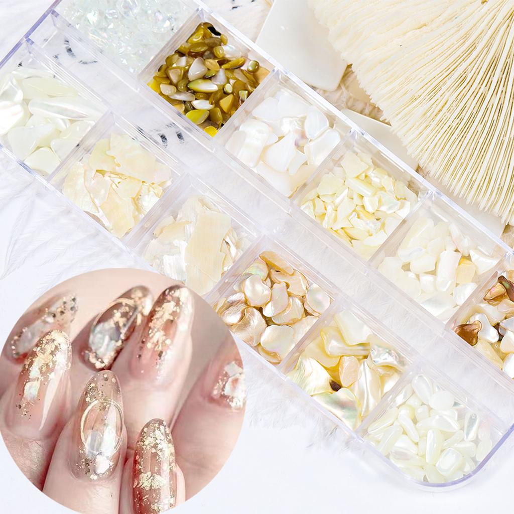 12 Farben 3D Unregelmäßige Nail Art Abalone Muschelschalen-Scheiben, Bunte Nail Art für Muschelstück UV-Gel Flocken Meerjungfrauen-Nagel-Sequ