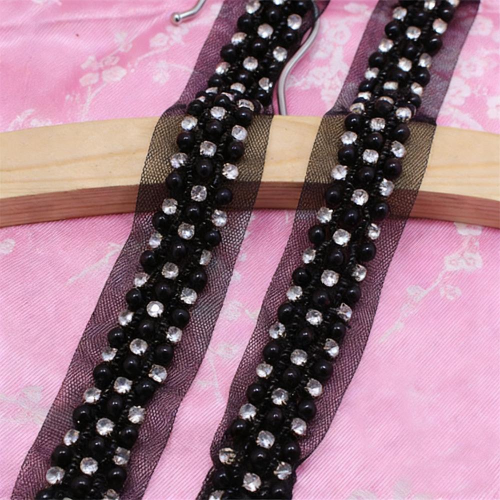 Beaded Pearl Lace Trim Soft Tulle Ribbon Handmade Beading Exquisite Lace Trim For Curtains Sleeve Decoration Bags