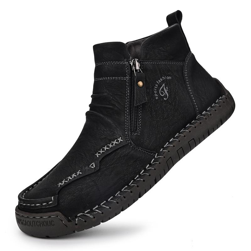 Men's Leather Boots Zipper High Top Casual Shoes