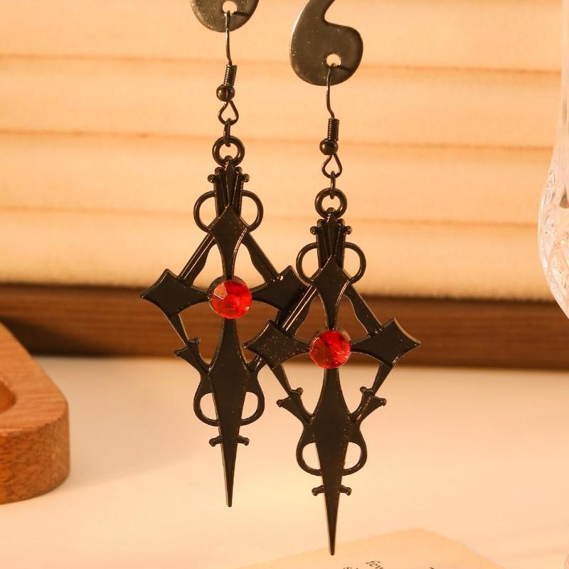 Dark Punk-style Diamond-encrusted Cross Earrings Necklace Halloween Party Earrings and Necklaces