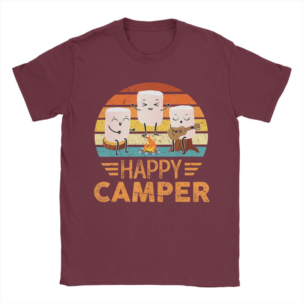 Funny Happy Marshmallow Camper T Shirts Mens Cotton Vintage TShirt O Neck Tee Shirt Short Sleeve Tops Gift Idea