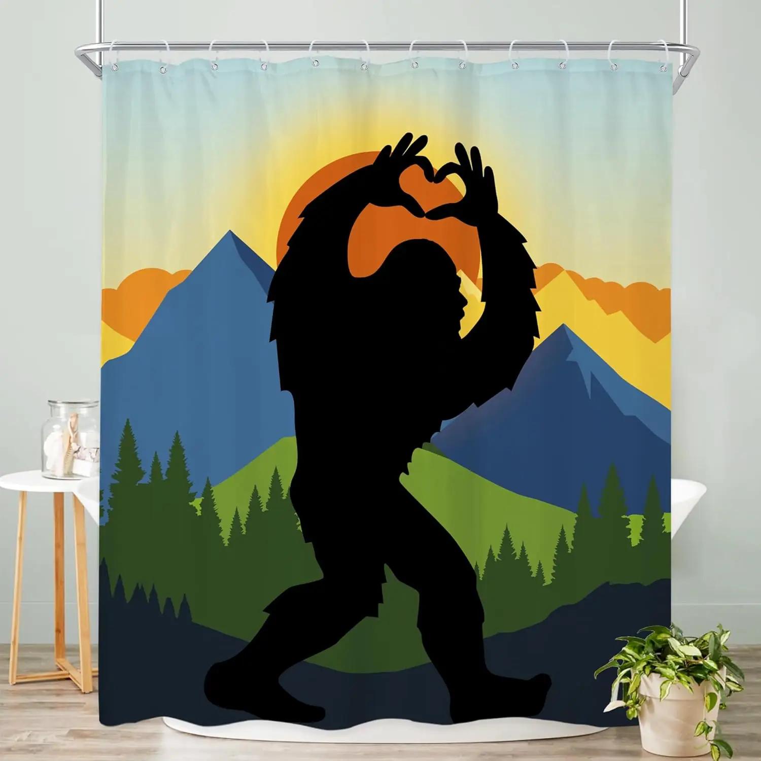 Black Mountain Woodland Hazy Shower Curtain Natural Scenery Landscape Bathroom Decorative Shower Curtain 12 Hooks 90x180cm