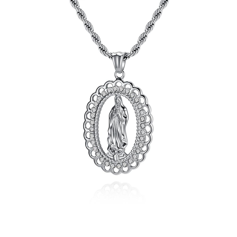 Hip Hop HIPHOP Jewelry Titanium Steel Gold Plated Diamond Virgin Mary Necklace Personalized Fashion Pendant 60CM