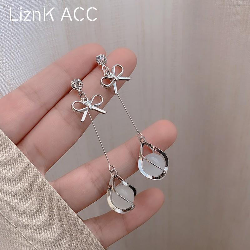 

Серьги с опалом в виде банта Женская мода Персонализированные длинные серьги серебряный