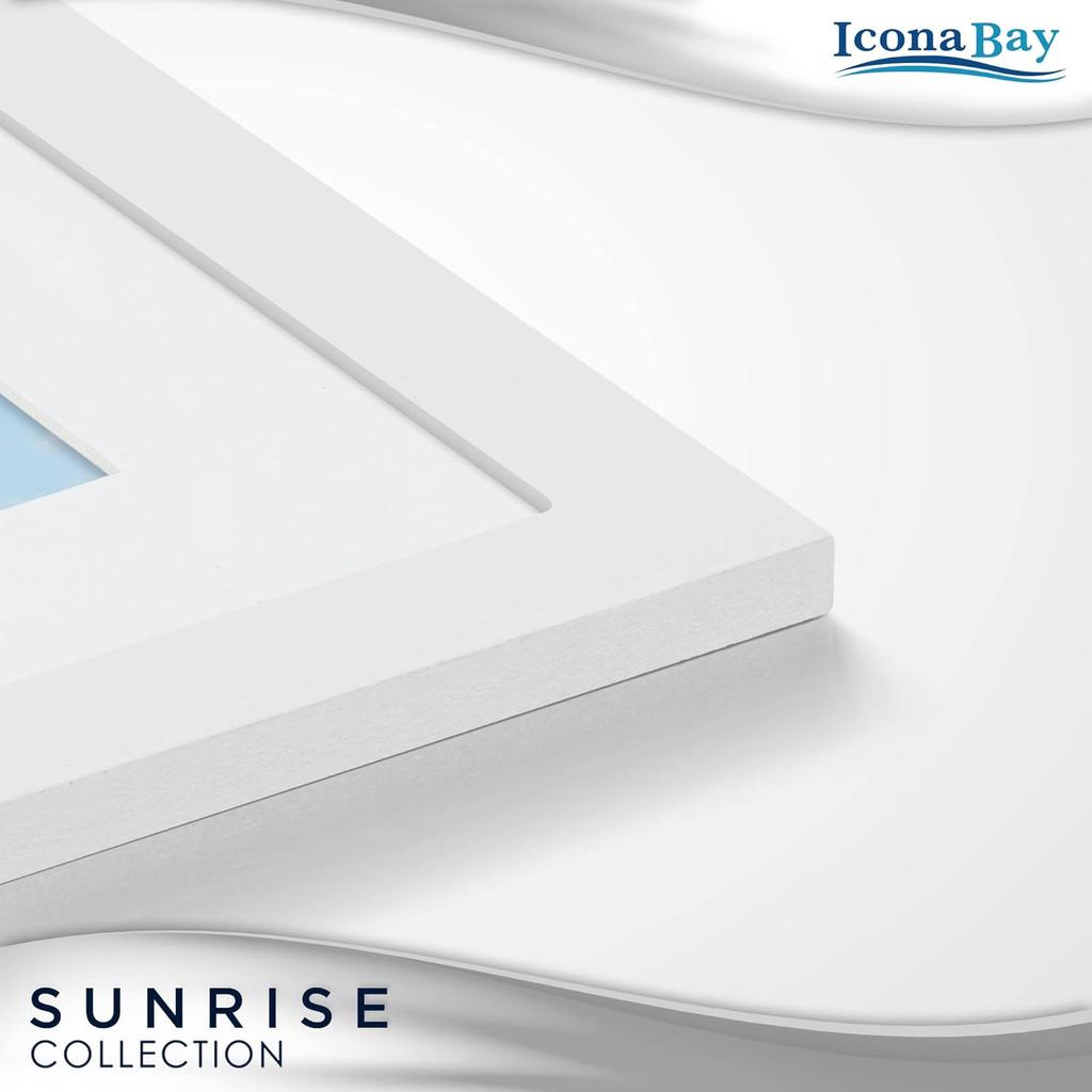 Icona Bay - 8x10 Mat to 5x7 White Picture Frame - Painted Solid One-Piece Wood Composite, Modern Farmhouse - Sunrise Collection