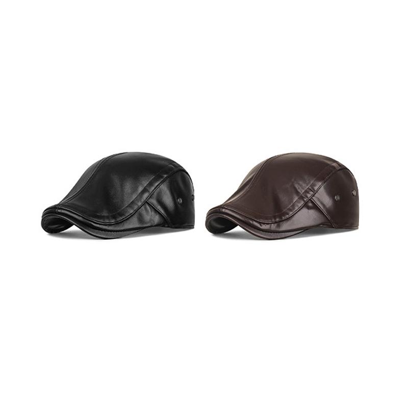 Winter Velvet PU Leather Forward Cap Men's Outdoor Cold-Proof Warm Ear Protection Cap