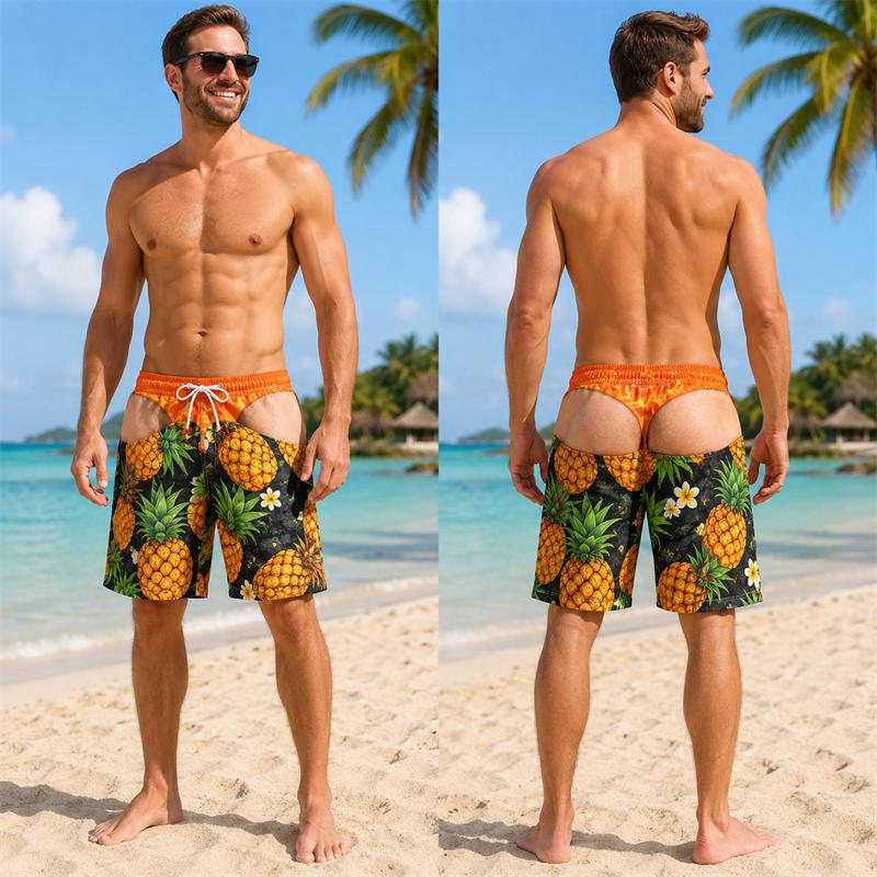 Men's Fake Underwear Beach Short 3D Print Beach Shorts Tropical Underwater Print Funny Summer Vacation Swim Trunks Board Shorts