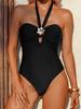 Neuer Europäisch-Amerikanischer Sexy Schwarzer Trägerloser Bandeau Einteiler Badeanzug - Figurschmeichelnd, Schlankmachende Urlaubsbekleidung für Damen