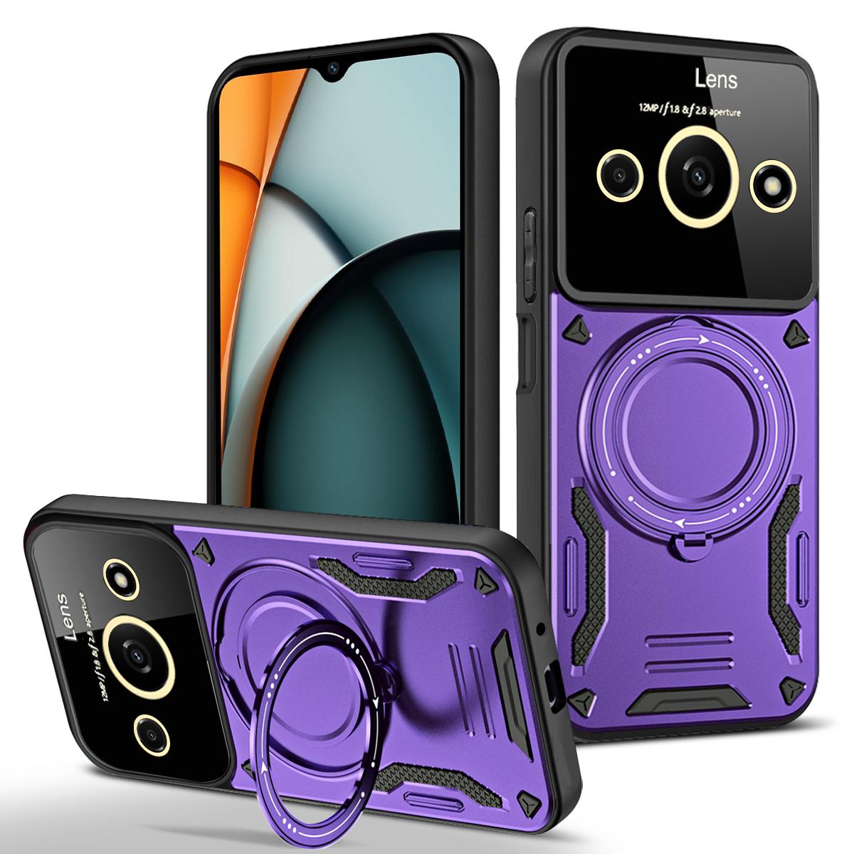 

Magnetic Shockproof Armo Case for Xiaomi Redmi A5 4G Redmi A3 A4 5G Bracket Lens Protect Ring Magsafe Cover Funda for Redmi A3 фіолетовий