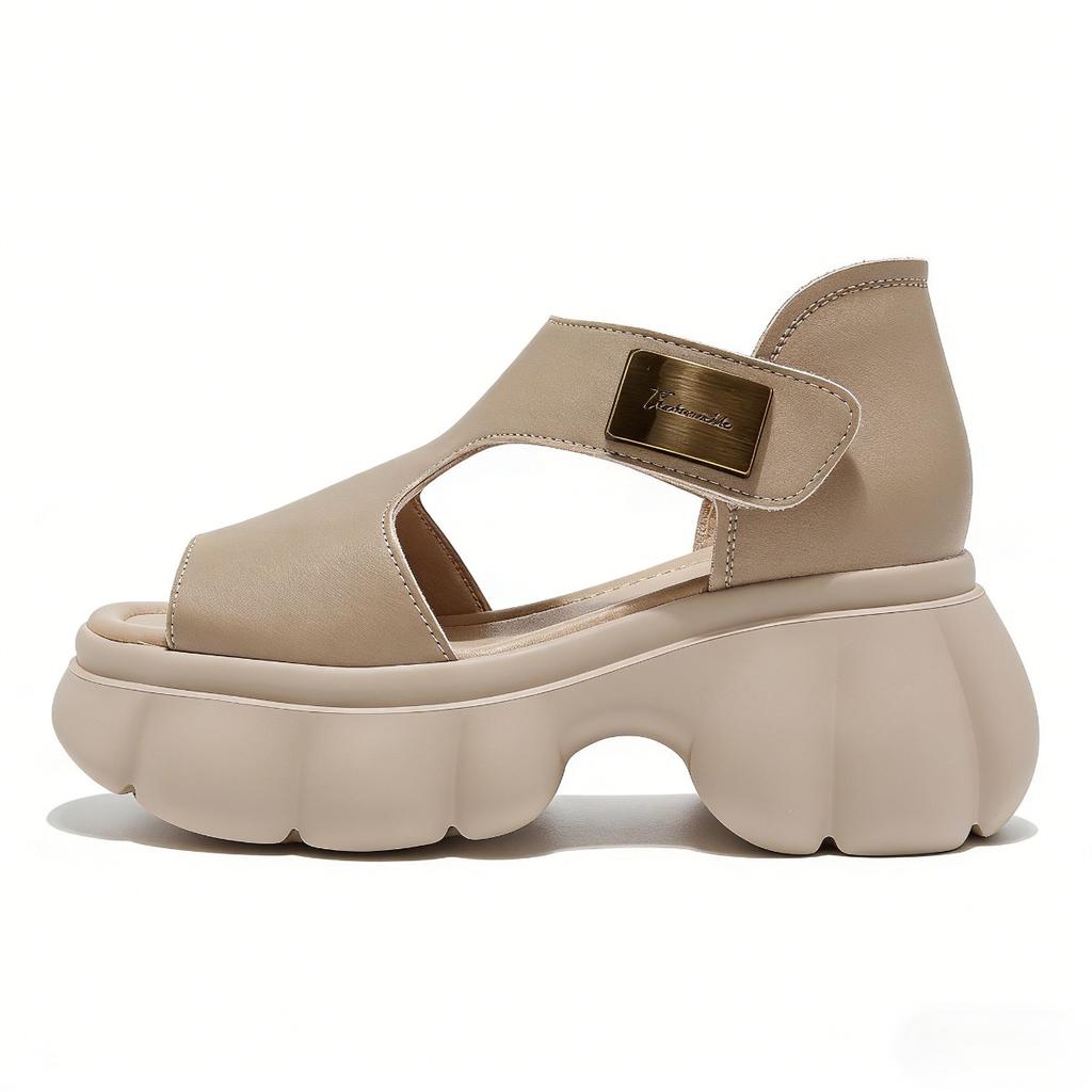 2026 Summer Genuine Leather Shoes Women Platform Sandals Thick Sole Fashion Brand Ladies High Heels Sandals