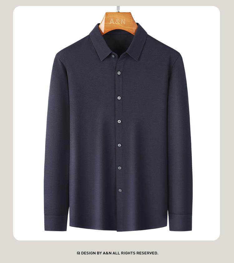 [Modal+Mulberry Silk+Cashmere] Dark Striped Jacquard Long-sleeved Shirt for Men's Casual Base