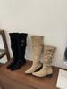 New Winter Suede Heightening Boots Small Women's Khaki Boots Vintage Pile Boots Pointed Boots