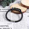 Personalized Men Leather Bracelet with 1-6 Name Beads Customized Family Names Black Rope Magentic Buckle Bracelets for