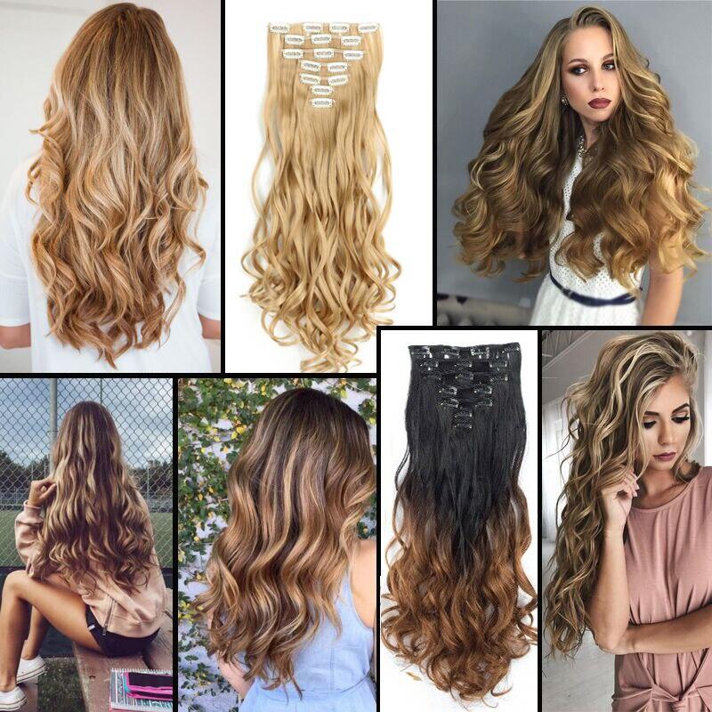 XINRAN 6ks/sada 24" příčesek 140G rovný 16 klipů pro falešný styling vlasů syntetické klipsy na prodloužení vlasů odolný vůči teplu