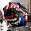 Liberty Statue With American Flag Automatic Folding Umbrella - 8-Rib Travel Umbrella with Auto Portable Case, Ideal Gift for Birthdays